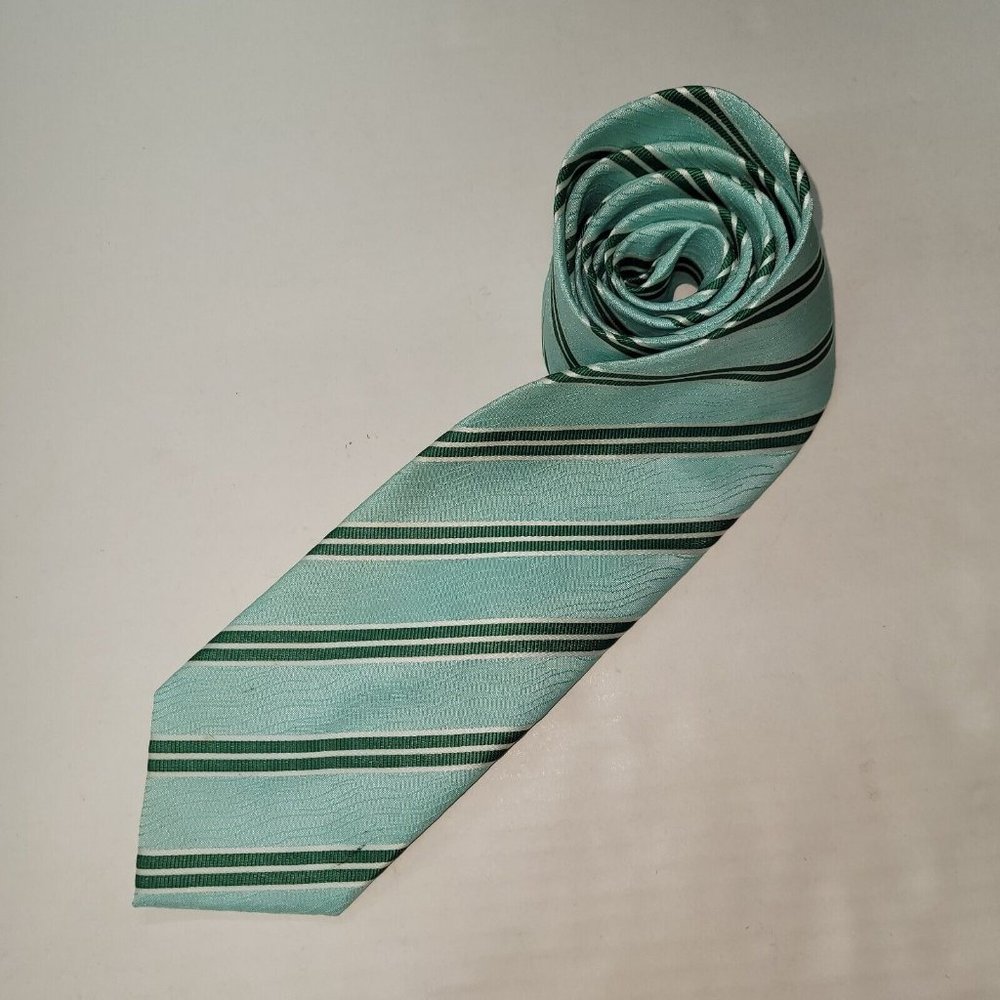 Vesuvio Napoli in‎ Italy Mens Tie Aqua Mint Green Striped Polyester Office